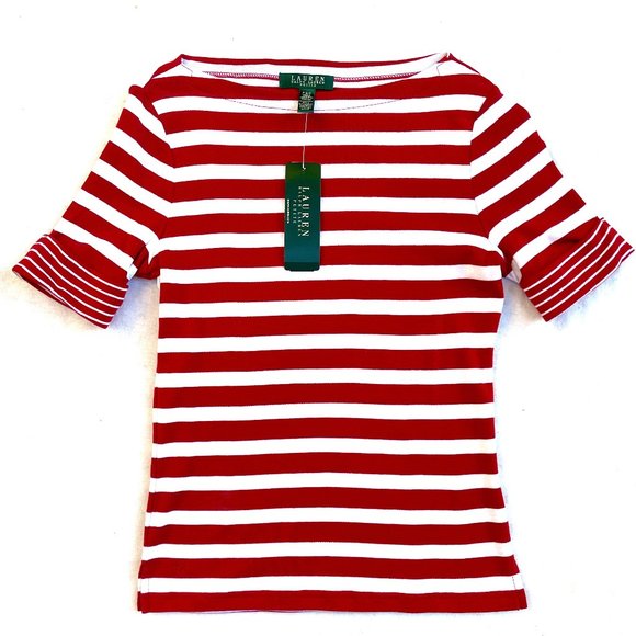 Ralph Lauren Tops - NWT RL Striped Boatneck half sleeves cotton Top